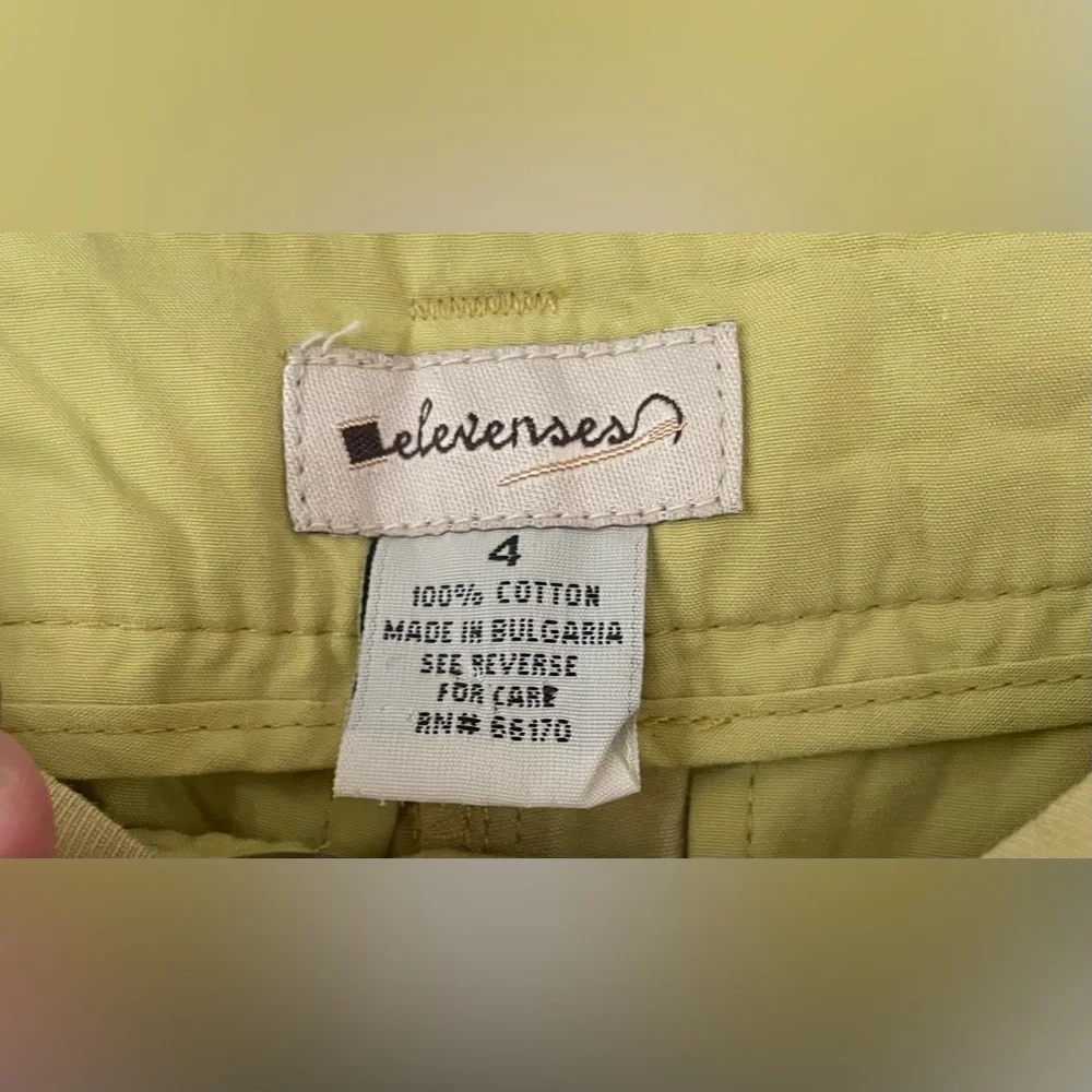 Anthropologie Elevenses mustard wide leg cropped hem work pants, side pockets; 4